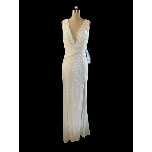 NWT IEENA for Mac Duggal White Sequin Wrap Gown Size 4 Style 26598 - Image 4