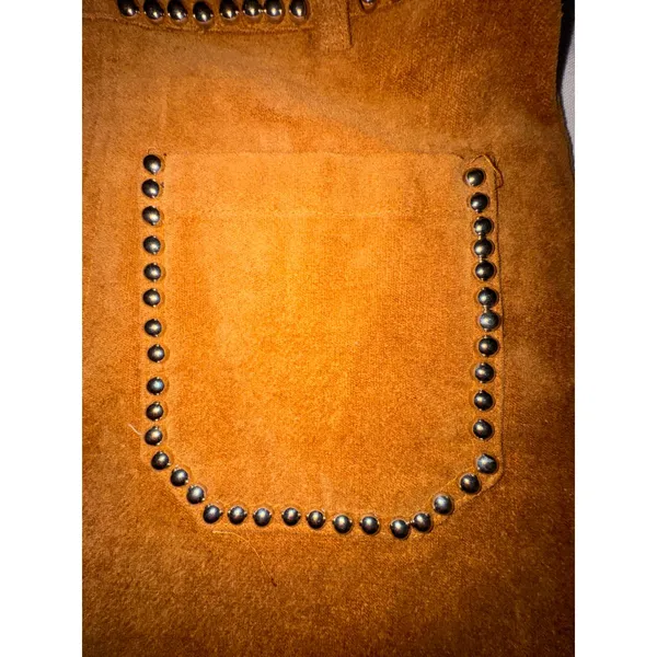 Baevely Womens XS Brown Faux‎ Suede Studded Western Romper Short Sleeve Cognac - Image 7