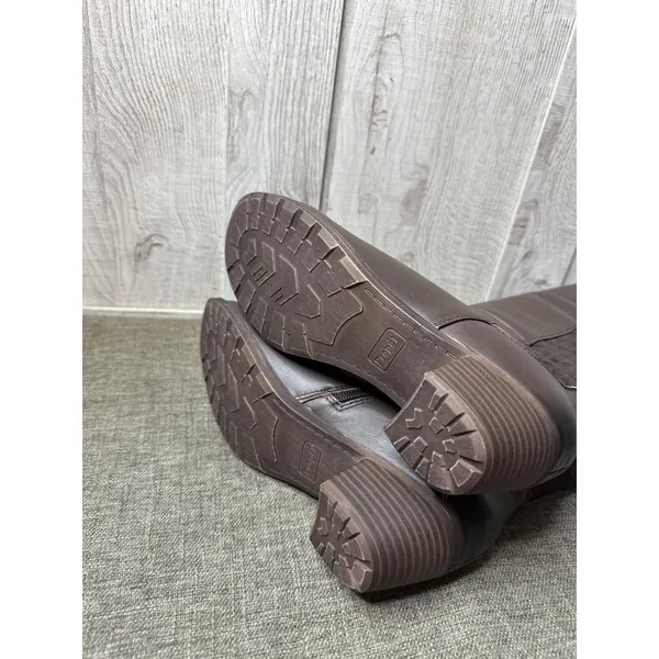 Propet Womens 9.5 Wide Brown Leather Boots Quilted Back Panel Chunky Heel - Image 6