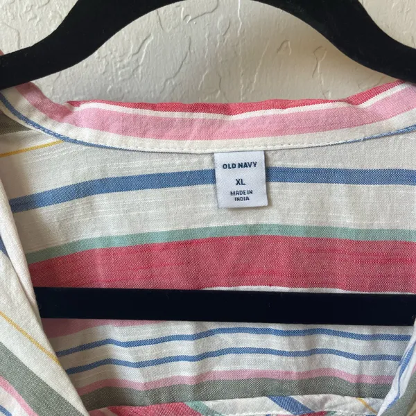 Old Navy Beachy Casual Tie-Front Pink Striped Button-Up Top - Image 3
