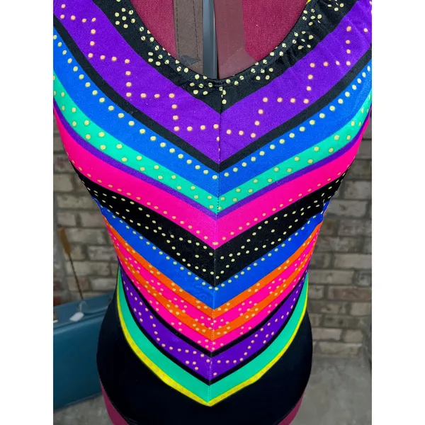one piece swimsuit Sun streak Vintage 1990s pink purple green blue - Image 3