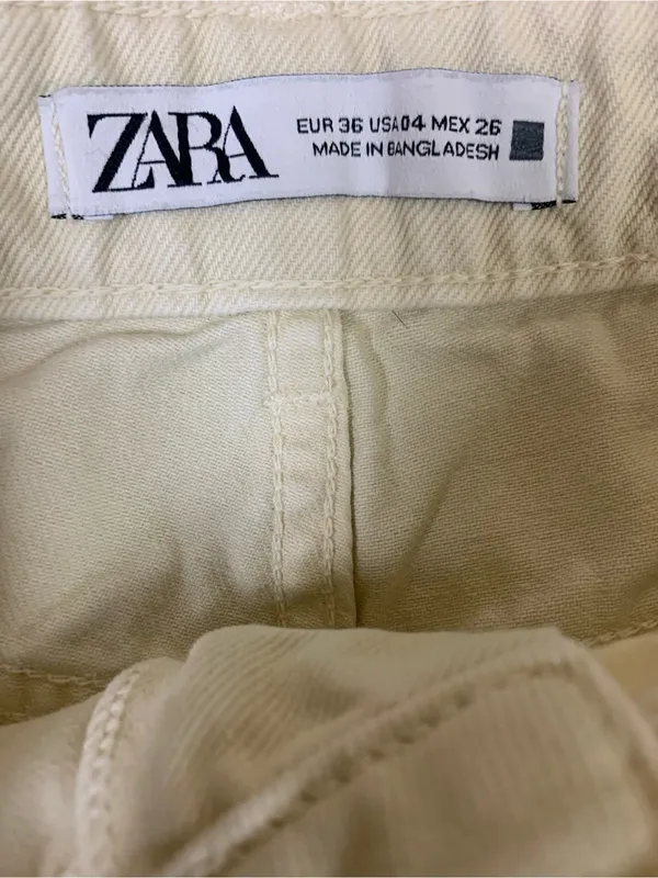 Zara Ivory Barrel Leg Jeans Elastic Hem Casual Utility Womens 4 - Image 3