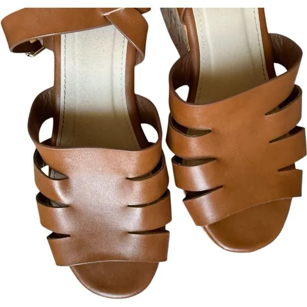 Womens Charlotte Russe Platform Strappy Black Wedge Cork Ankle Strap Sandals - 9 - Image 2