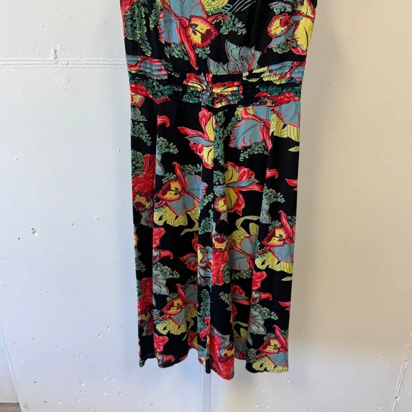 Vintage Kamellia by P.R. Tropical Floral V-Neck Smocked‎ Waist Midi Dress Small - Image 4