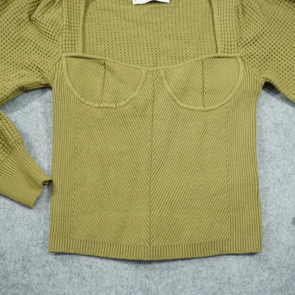 Petal and Pup Olive Green Bustier Knit Top Square Neck Puff Sleeve‎ Size 4 Small - Image 5