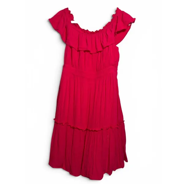 Tommy Bahama‎ Pink Off The Shoulder Ruffle Tiered Gauze Dress Small S/Pi - Image 3