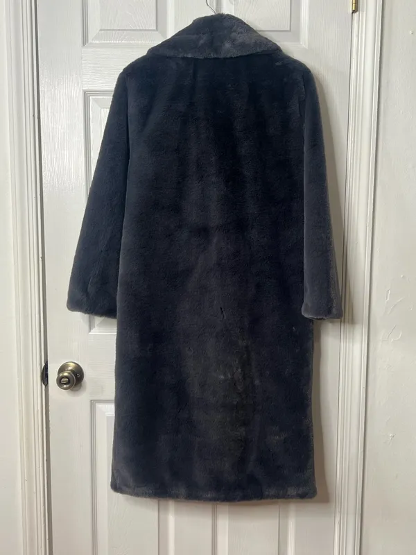 Abercrombie & Fitch XXS Gray Faux Fur Long Coat Quiet Luxury Old Money Chic - Image 3