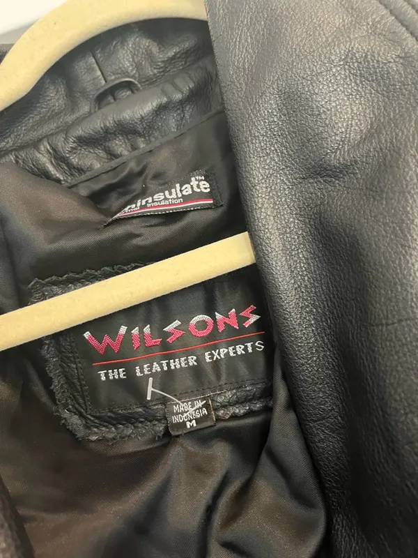 Wilson's Leather Vintage Black Long Leather Trench Coat jacket lined medium duster - Image 2