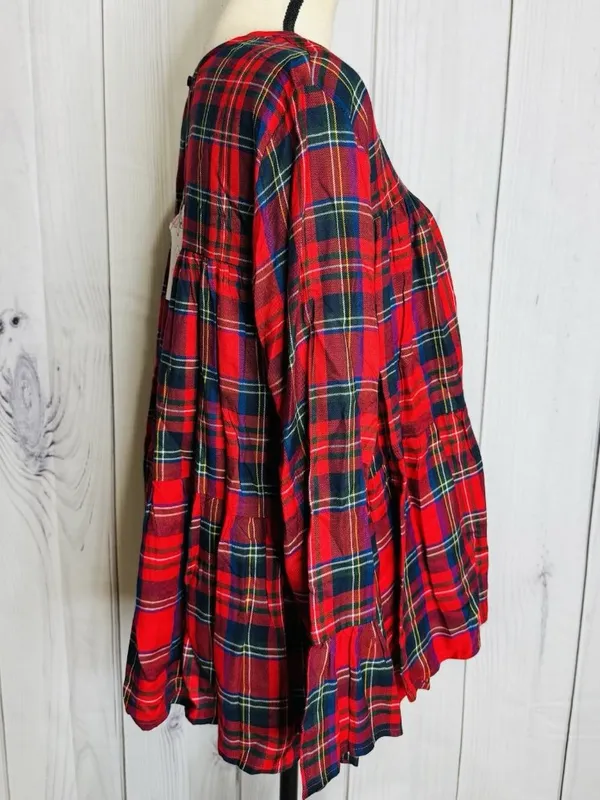Mudpie Womens Red Plaid Peplum Flounce NWT Top Size Large Keyhole Back Neck - Image 8