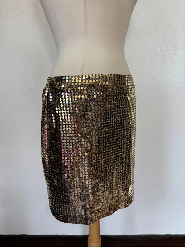 Vintage 80s Disco Gold Sequin Pencil Skirt - Image 3