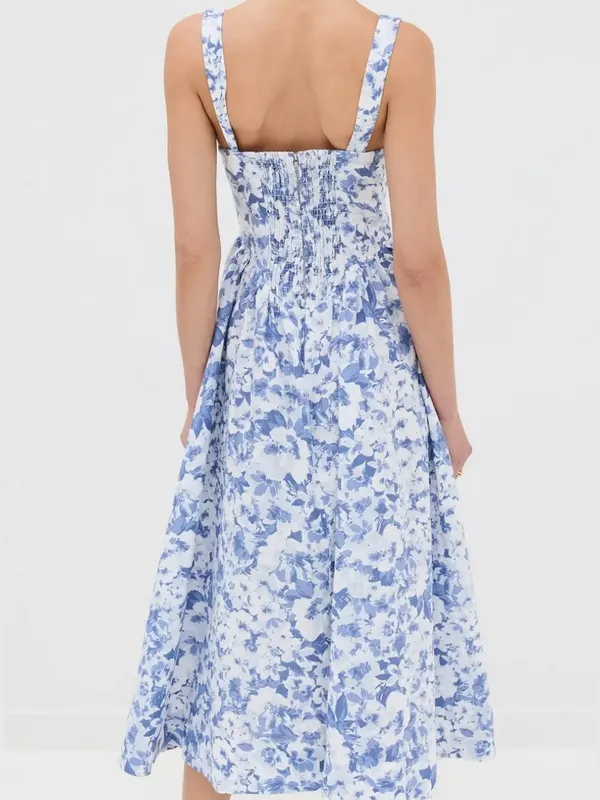 Reformation Baila 100% Linen Floral Coastal European Summer Dress Size: 2 - Image 2