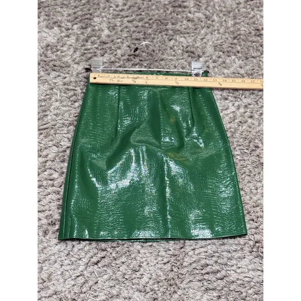 Porridge Anthropologie Women XS Mini Skirt Faux Leather Green Croc Embossed - Image 12