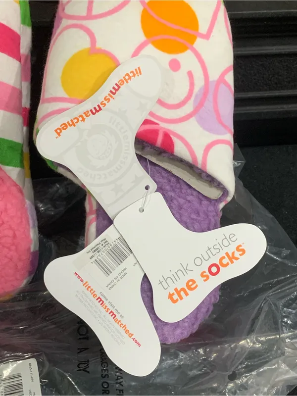 Little Miss Matched Fuzzy Slippers Pink White Purple Women’s Medium (6/7) NWT - Image 4