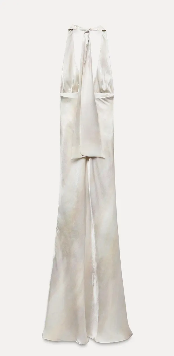 Zara maxi dress formal gown pearl satin effect halter evening wedding bodycon - Image 12