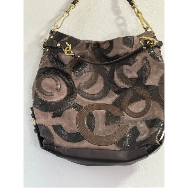 Coach Brooke Inlaid C Leather Suede Large Hobo Shoulder Bag 14340 15x13 - Image 2