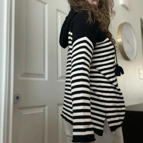 Velvet by Graham & Spencer Striped Knit Sweater Hoodie Sz Small Cashmere‎ Blend - Image 2