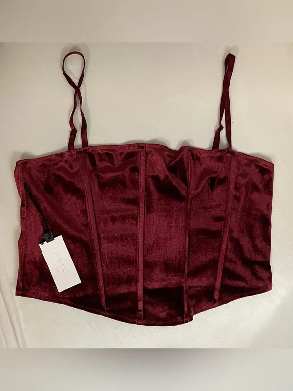 Astr The Label NWT Velvet Corset Cami Top Burgundy Wine Size XL - Image 2