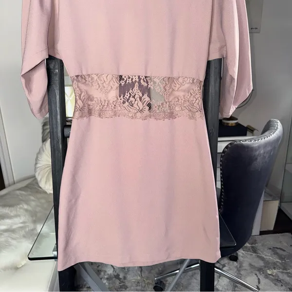 ASOS Blush Pink Lace Panel Mini Dress Open Back Soft Kimono Sleeves Womens 0 New - Image 6