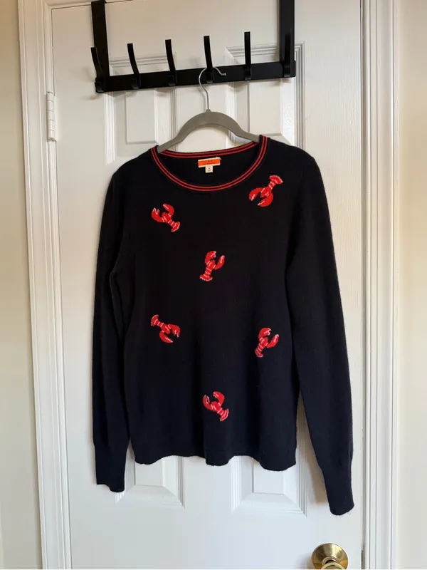 J.Crew 100% Cashmere Flying Lobster Sweater Navy Red Size S - Image 5