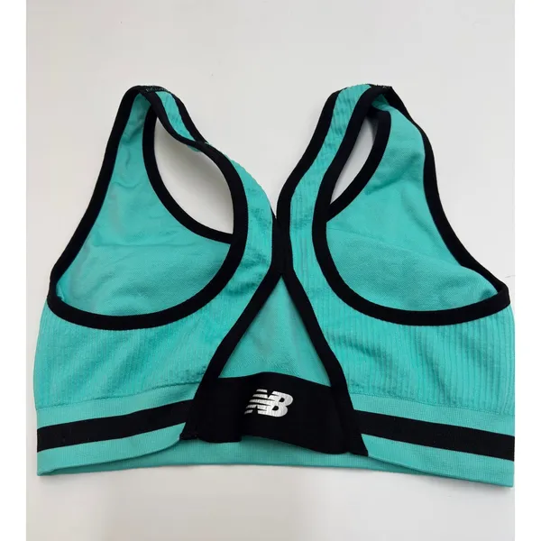 New Balance Sports Bra Womens M Teal Black Seamless Ribbed Racerback Logo Band - Image 2