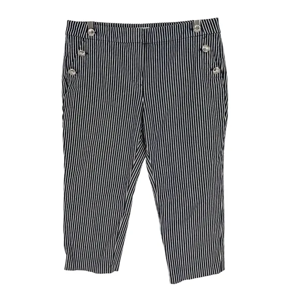 LOFT The Riviera Slim Pants Women 12P‎ Navy White Stripe Nautical Anchor Button - Image 2