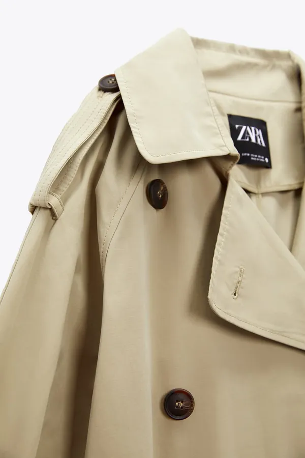 Zara coat jacket overcoat trench duster long double breasted beige tan casual - Image 8