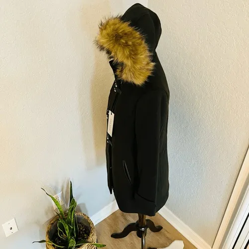 Cole Haan‎ Wool Blend Faux Fur Trim Hooded Coat, Brown, Size 4, NWT - Image 8