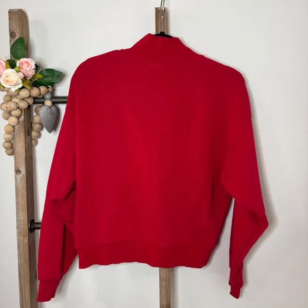Champion Red Quarter Zip‎ Sweatshirt Logo Athletic Pullover Top Women Small - Image 6