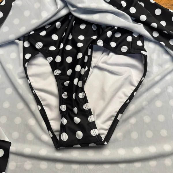 Aimage Black White Polka Dot Halter‎ Neck Flounce Swim Dress Size S - Image 2