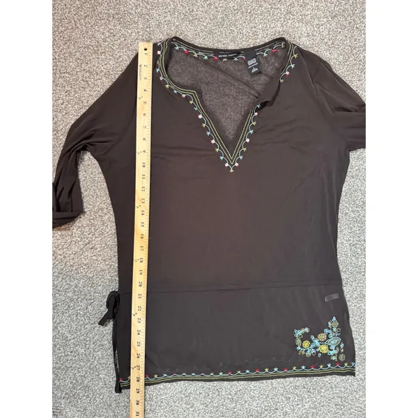Vintage Y2K New York & Company Brown Mesh Tunic Embroidered Sequin V-Neck Large - Image 6