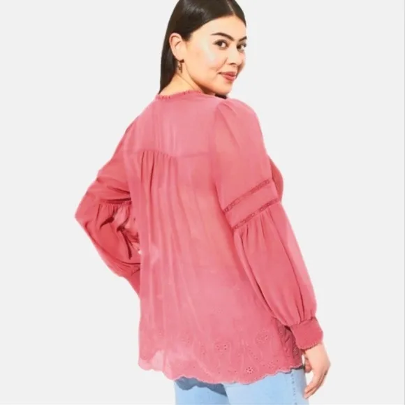 Torrid eyelet long sleeves smocked blouse - Image 2