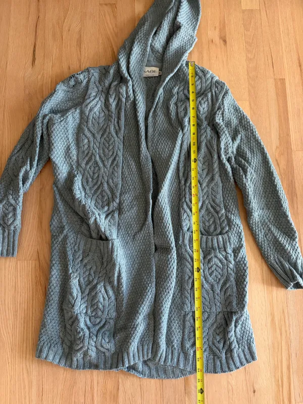SAOL 100% Merino Wool Women's Aran Open Front Long Cardigan Sweater Irish Cable - Image 4