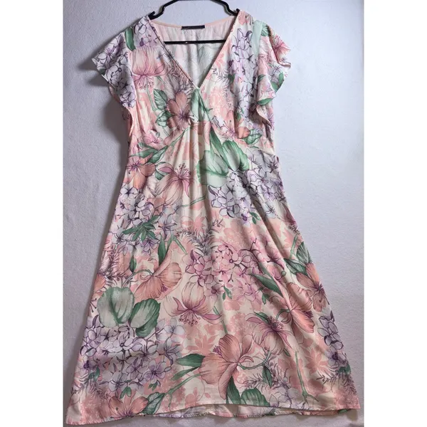 M&S Collection Floral V-Neck Flutter Sleeve Midi Dress Blush Pink UK 10 US 6 - Image 3