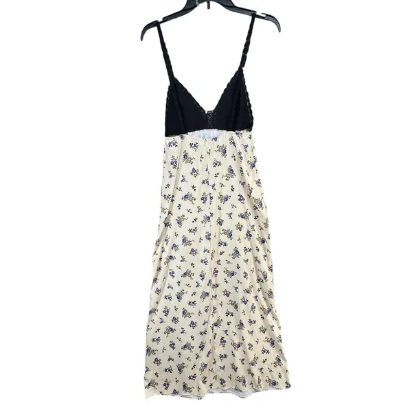 Zara Crochet Satin Maxi Slip Dress Black Cream‎ Lavender Floral Boho Festival S - Image 8