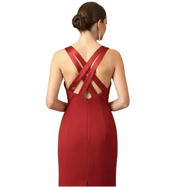 CDC Caren Desiree Vintage Dress Womens 8 Red Crisscross Back Cocktail Made USA - Image 2