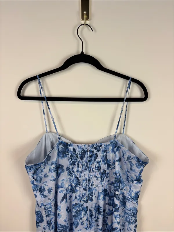 Abercrombie & Fitch Camille Satin Midi Dress Women’s Size XL Blue Floral Slit - Image 9