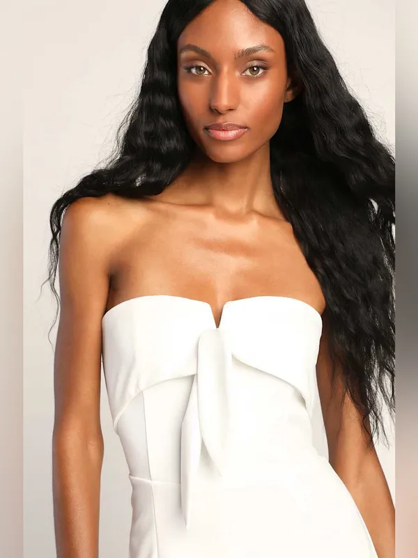 Lulus Ready to Impress White Strapless Tie-Front Wide-Leg Jumpsuit XS - Image 3