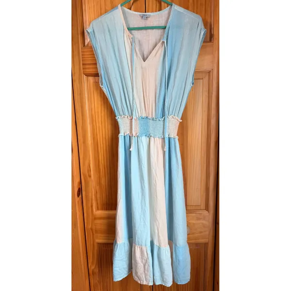 Rails Ashlyn Sunset Gradient Linen Blend Smocked Midi Dress Blue Peach Small - Image 3