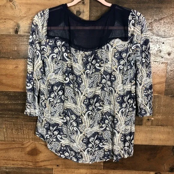 Lucky brand‎ top women's small Paisley Print Boho Multicolored 3/4 Sleeves - Image 5