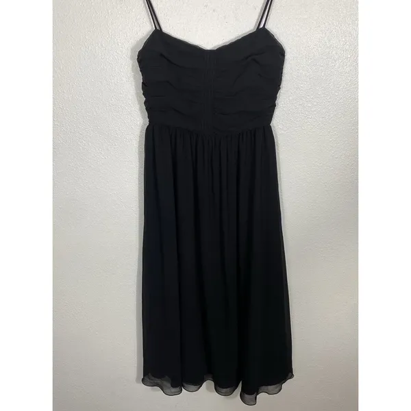 Aritzia Black Chiffon Midi Fit & Flare Dress Ruched Sweetheart Straps Size 8 - Image 6