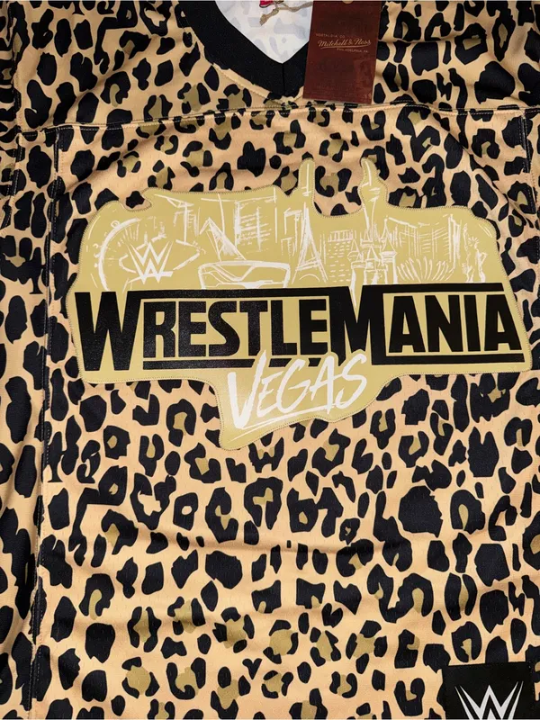 WWE Mitchell & Ness WrestleMania Vegas Leopard Print Jersey - Tan & Black - Image 3