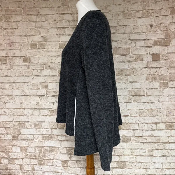 Sympli Top 10 Heathered Knit Sweater w/Black Trim Slit Sides asymmetrical - Image 3