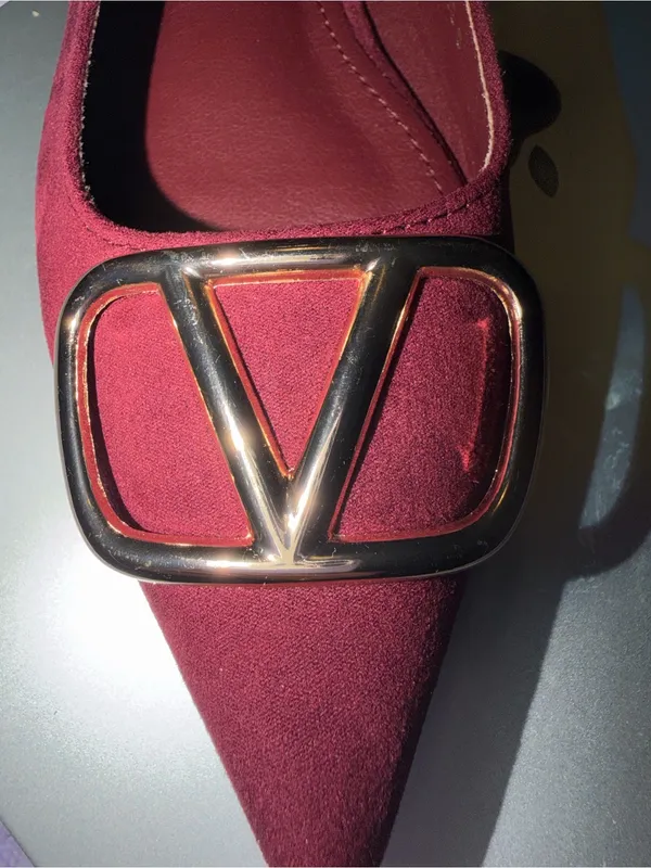Berness Claudean Pointed Toe Slingback Flats in rich burgundy red suede finish - Image 4