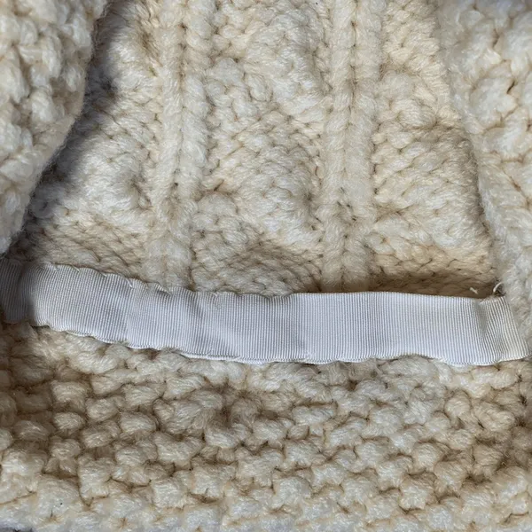 Vintage Hand Knit Oatmeal Cable Knit Fisherman Cardigan Sweater Cropped Cozy - Image 7