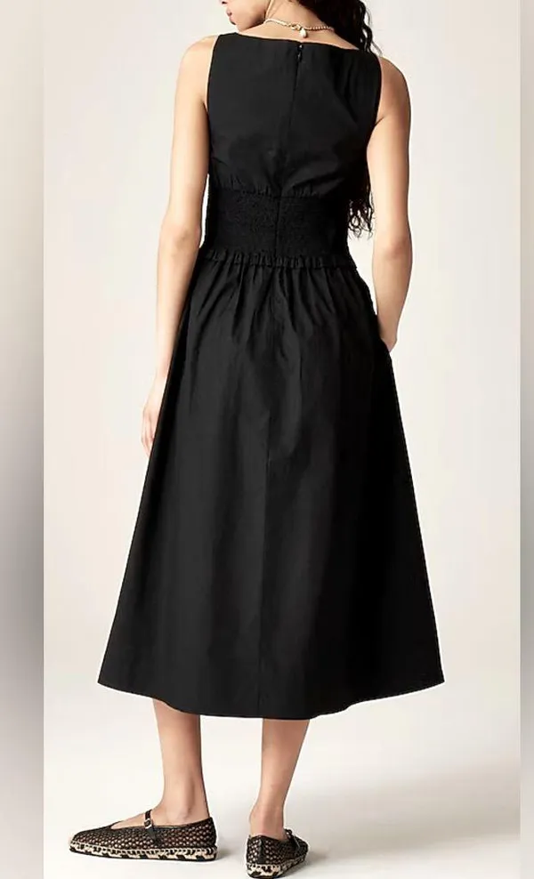 J. Crew Black Dress with smocked waist. 💯 cotton. Size Medium. NWT. 50”. - Image 3