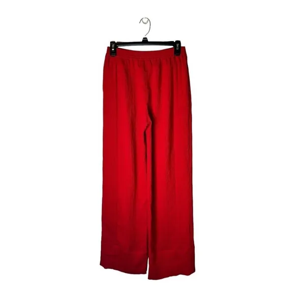 Palmer Harding Pants Women 2 Red‎ Crinkled Fabric Elastic Waist Silence Wide Leg - Image 4
