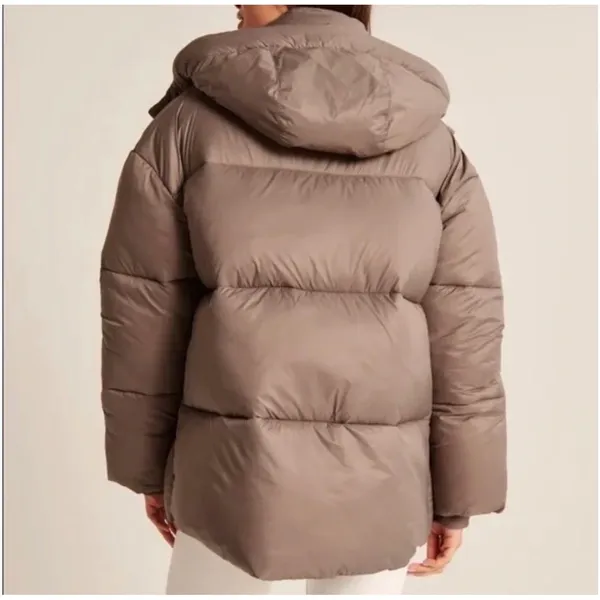 Abercrombie & Fitch Womens Taupe Hooded Oversized Puffer Jacket Coat Size‎ S - Image 2