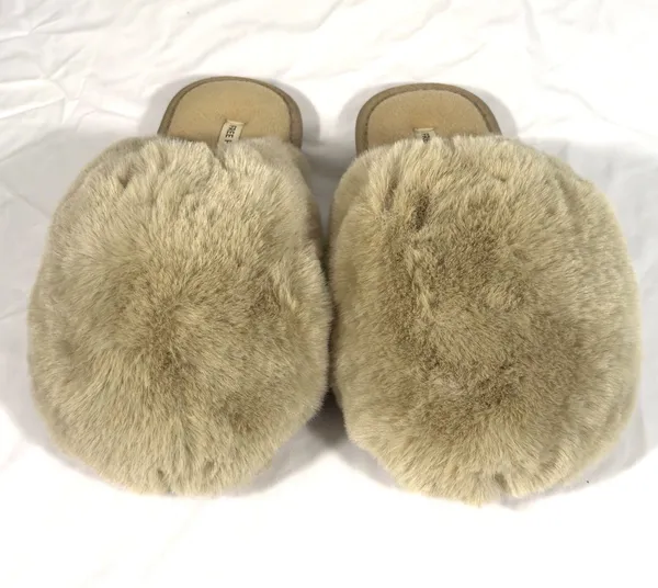 Free People Womens Size 8 Faux Fur Crossover Slippers Beige Cozy Boho Slides - Image 2