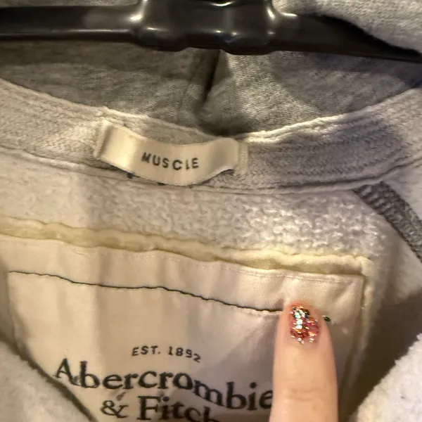 Abercrombie & Fitch Light Gray Hoodie with Stripes size medium - Image 3