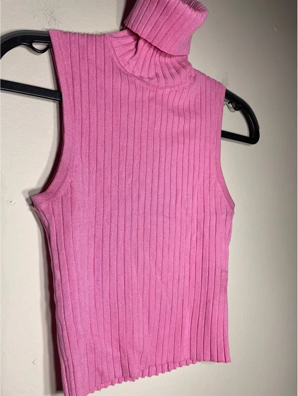 ZARA Pink Turtleneck Crop Sweater Vest Y2K Barbie Festival - Image 3